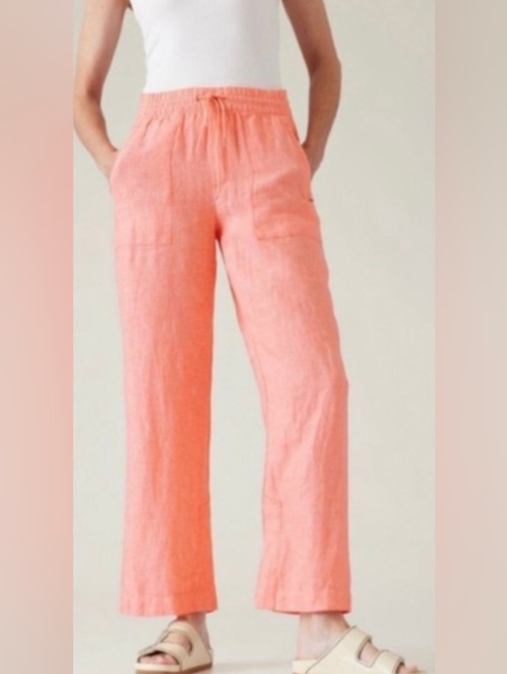Athleta Retreat Linen Wide Leg Pants Size 4 Coral Peach